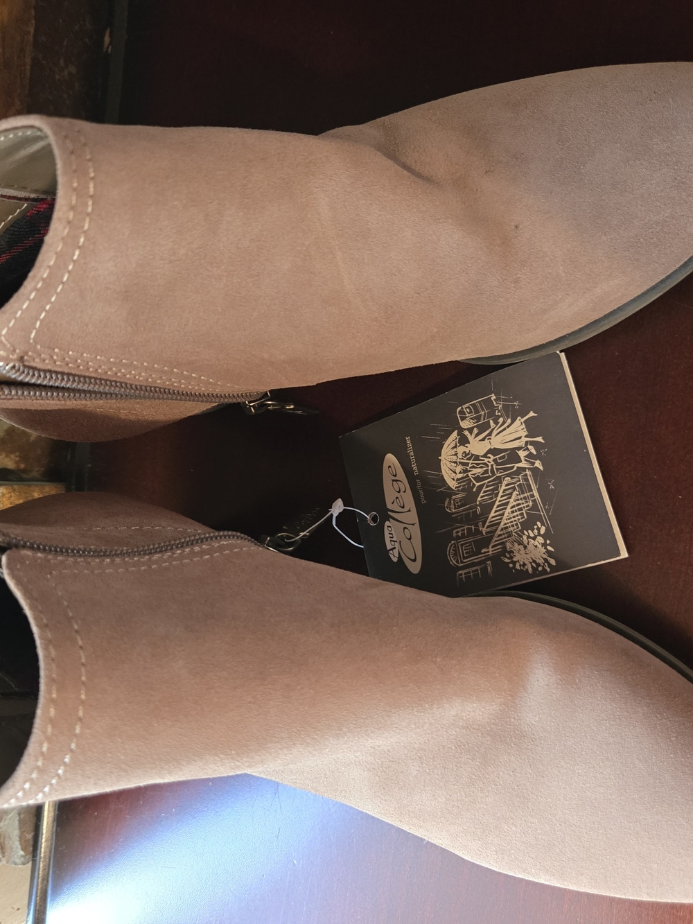 Naturalizer Taupe Suede Ankle Booties with Block Heel - Picture 4 of 7